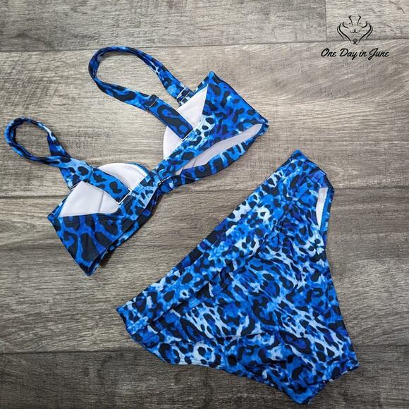 ODIJ Blue Leopard High Waist Bikini Size S - Picture 5 of 5